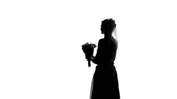 新娘影子与鲜花花束在婚礼当天 婚礼传统 — 图库照片