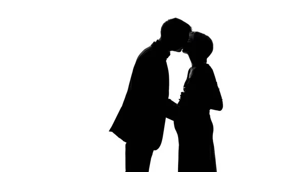 Young Man Shadow Kissing Pregnant Wife Parenthood Happiness Couple Relations — Stock Photo, Image