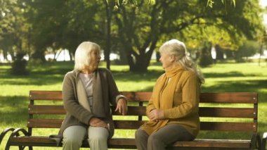 İki eski fiends konuşuyor ve emeklilik yaşı Park, bankta oturmuş gülüyor
