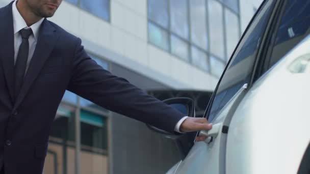 Personal Bodyguard Opening Auto Door Female Boss Safeguard Duties Service — Stock Video