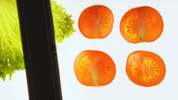 Processamento Tomates Alface Com Luz Controle Qualidade Desinfecção — Vídeo de Stock