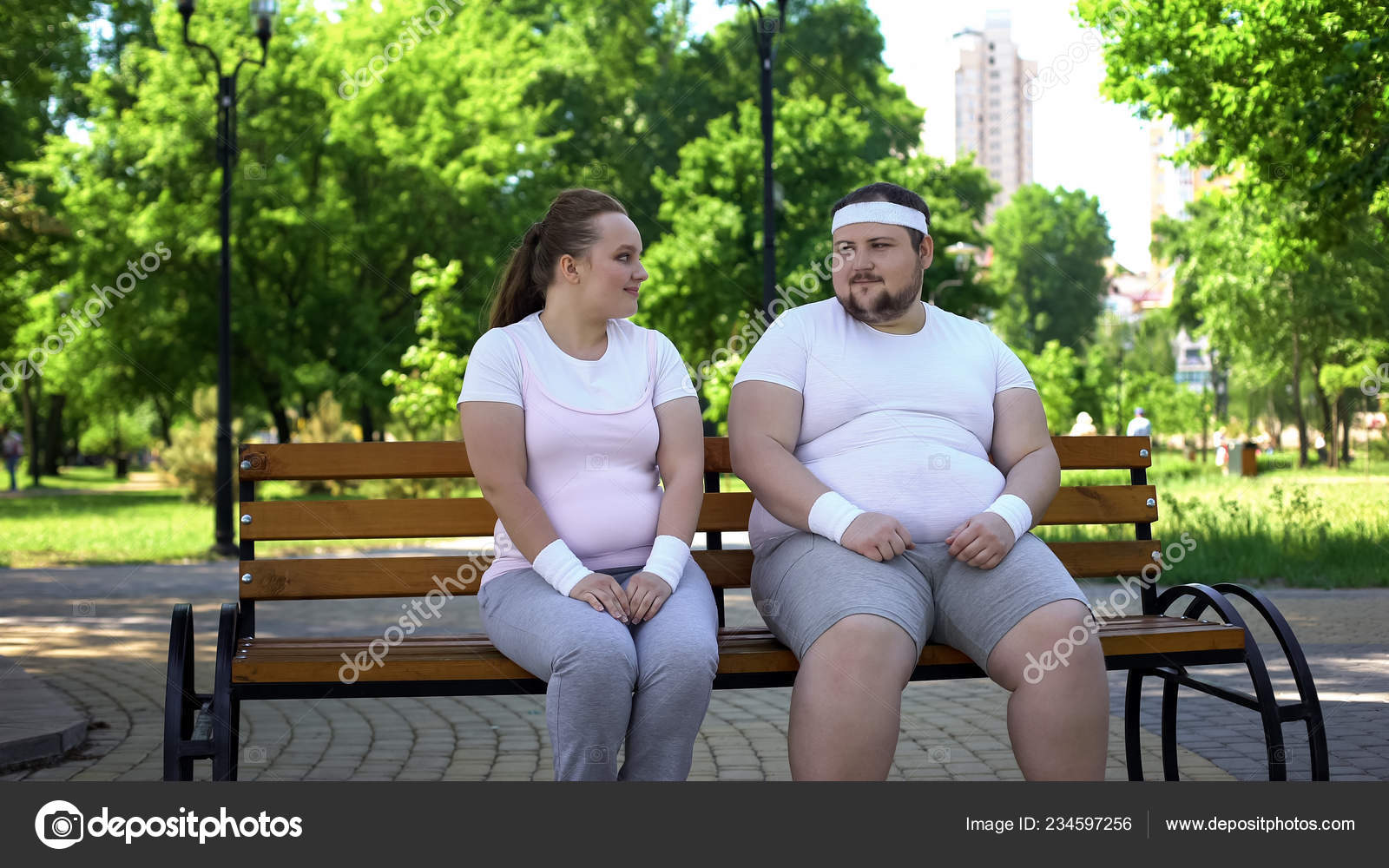 Fat Young Man Woman Doing First Step Acquaintance Getting Closer