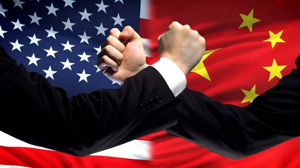 China Confrontation Countries Disagreement Fists Flag Background — Stock Photo, Image