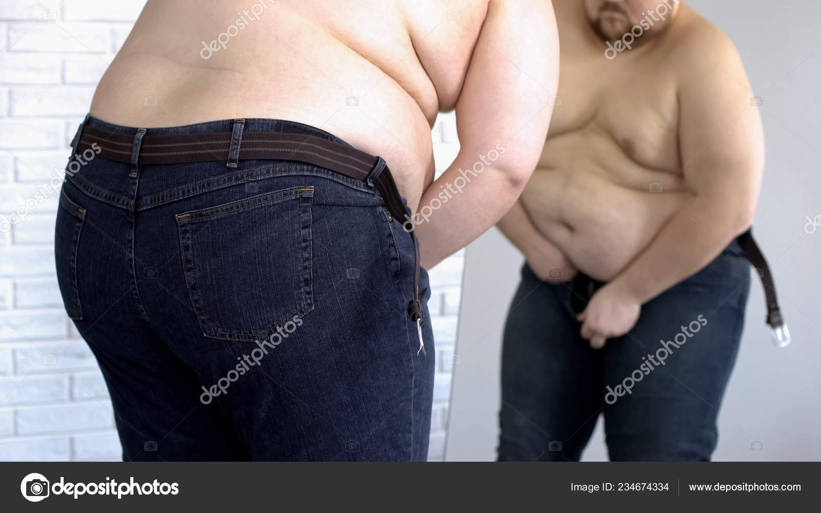 Hombre Gordo Tratando Abotonar Jeans Ajustados Problema Sobrepeso Estilo Vida Foto de stock 234674334 motortion