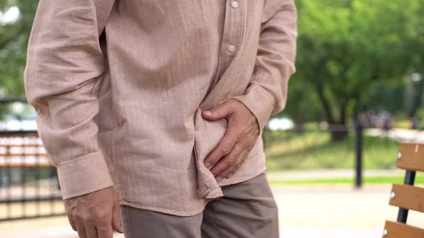 Homem Idoso Que Sofre Inflamação Próstata Dor Súbita Saúde Masculina — Fotografia de Stock