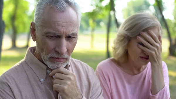 Senior Man Feeling Sad Guilty Wife Crying Sitting Apart Couple — Stock Photo, Image