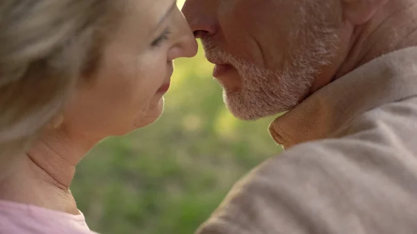 Esposo Envelhecido Esposa Beijando Closeup Sentimento Amor União Casal — Fotografia de Stock