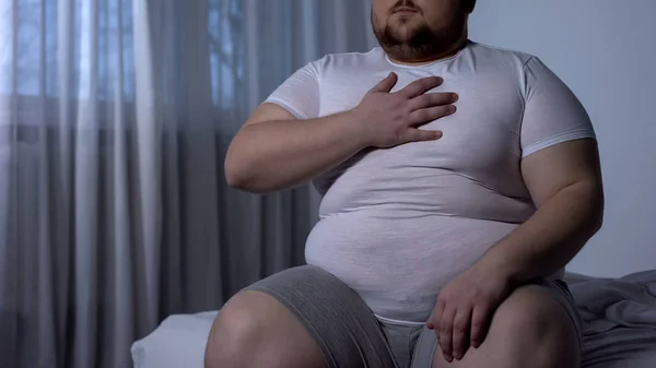 Obese Male Suffering Chest Pain High Blood Pressure Cholesterol Level — Stock Photo, Image