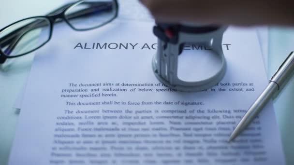 Acordo Alimony Aprovado Funcionários Carimbando Selo Documento Comercial — Vídeo de Stock