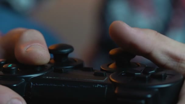 Males Hands Holding Joystick Playing Video Game Having Fun Close — Stock Video