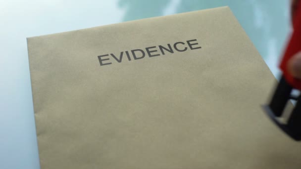 証拠の分類 重要な書類をフォルダーにシールをプレス手 — ストック動画