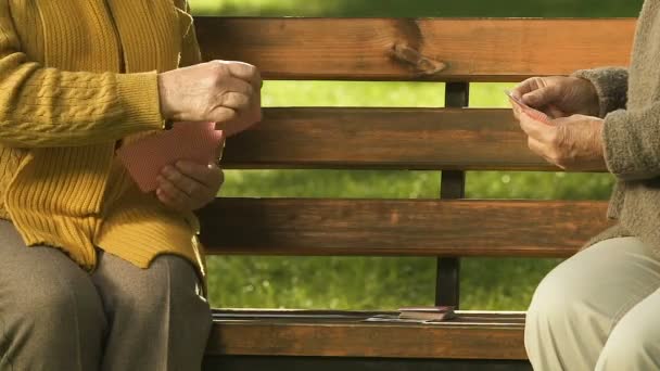 在公园打牌 为养老金领取者提供娱乐 爱好特写镜头的老年妇女 — 图库视频影像