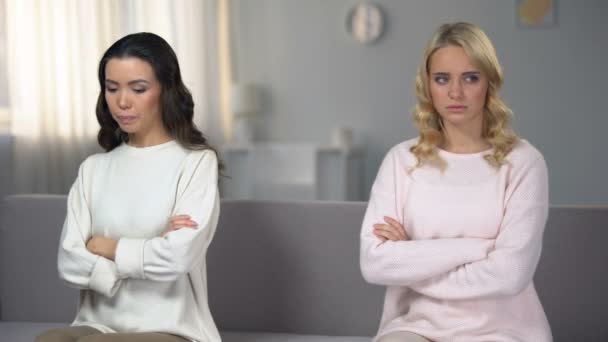 Two Angry Women Arguing Home Quarrel Friends Misunderstanding — Stock Video