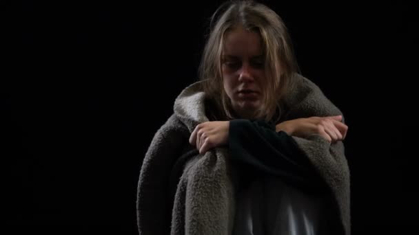 Yoksunluk Belirtileri Acı Dozu Şırınga Kabul Uyuşturucu Bağımlısı Kadın — Stok video