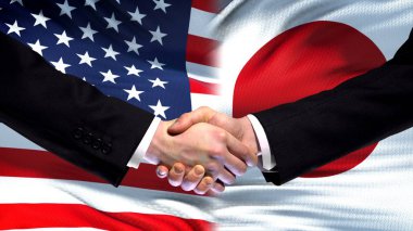 Amerika Birleşik Devletleri ve Japonya el sıkışma, Uluslararası dostluk, arka plan bayrak