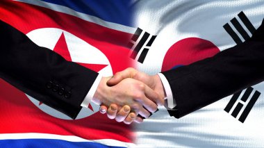 Kuzey Kore ve Güney Kore el sıkışma, Uluslararası dostluk, arka plan bayrak