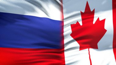 Rusya ve Kanada bayrakları arka plan, diplomatik ve ekonomik ilişkiler, iş