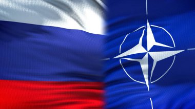 Rusya ve Nato bayrakları arka plan, diplomatik ve ekonomik ilişkiler, güvenlik