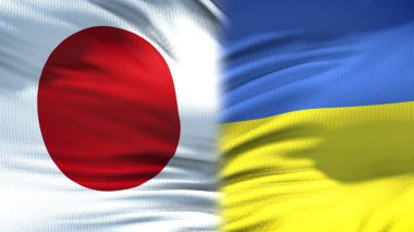 Japonya ve Ukrayna bayrakları arka plan, diplomatik ve ekonomik ilişkiler, finans