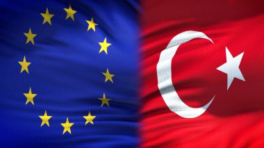 Avrupa Birliği ve Türkiye bayrakları arka plan, diplomatik ve ekonomik ilişkileri