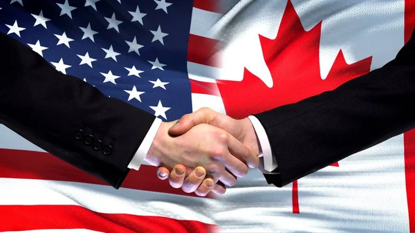 Usa Och Kanada Handslag Internationella Vänskap Flagga Bakgrund — Stockfoto