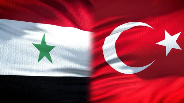 Syrien Tyrkiet Flag Baggrund Diplomatiske Økonomiske Forbindelser Sikkerhed - Stock-foto