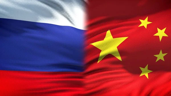 Rusland China Vlaggen Achtergrond Diplomatieke Economische Betrekkingen Financiën — Stockfoto