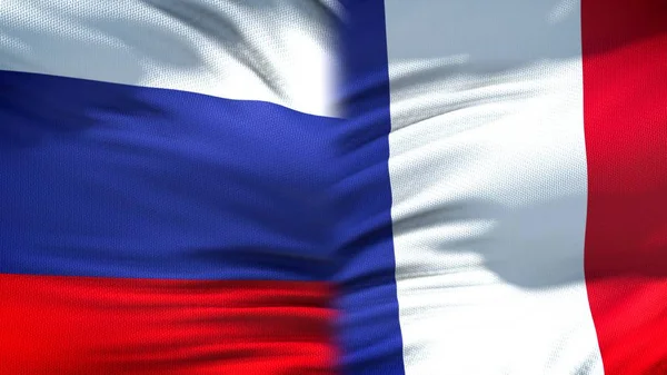 Россия Франция Фоне Флагов Дипломатических Экономических Отношений Финансов — стоковое фото