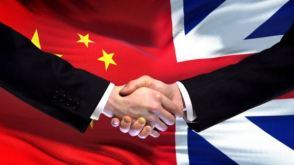 China Groot Brittannië Handdruk Internationale Vriendschap Vlag Achtergrond — Stockfoto