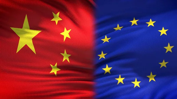 China Europese Unie Vlaggen Achtergrond Diplomatieke Economische Betrekkingen — Stockfoto