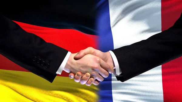 Duitsland Frankrijk Handdruk Internationale Vriendschap Betrekkingen Vlag Achtergrond — Stockfoto