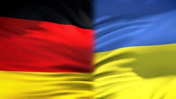 Tyskland Och Ukraina Flaggor Bakgrund Diplomatiska Och Ekonomiska Förbindelser Handel — Stockfoto