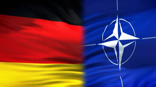 Tyskland Och Nato Flaggor Bakgrund Diplomatiska Och Ekonomiska Förbindelser Säkerhet — Stockfoto