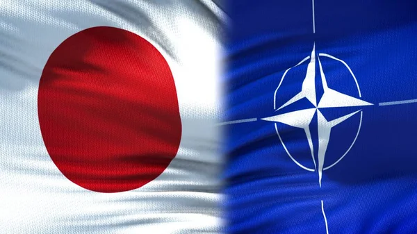 Japan Und Nato Flaggen Hintergrund Diplomatische Und Wirtschaftliche Beziehungen Sicherheit — Stockfoto