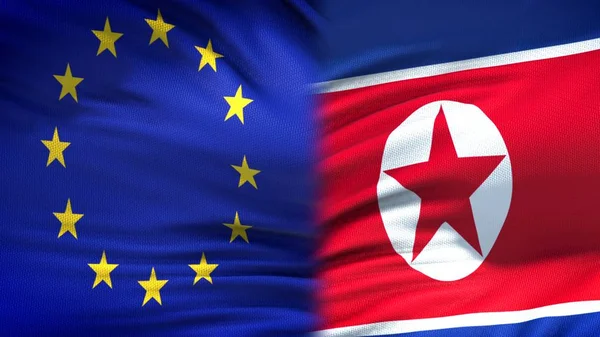 Bandeiras Coreia Norte Antecedentes Relações Diplomáticas Económicas — Fotografia de Stock