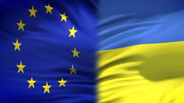 Europeiska Unionen Och Ukraina Flaggor Bakgrund Diplomatiska Och Ekonomiska Förbindelser — Stockfoto