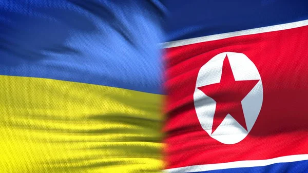 Ukrayna ve Kuzey Kore bayrakları arka plan, diplomatik ve ekonomik ilişkileri
