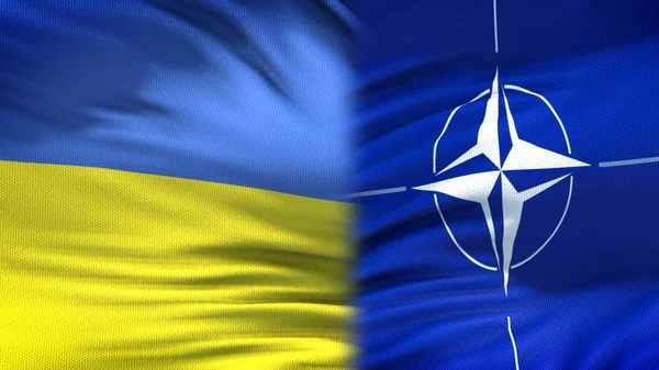 Oekraïne Navo Vlaggen Achtergrond Diplomatieke Economische Betrekkingen Militaire — Stockfoto