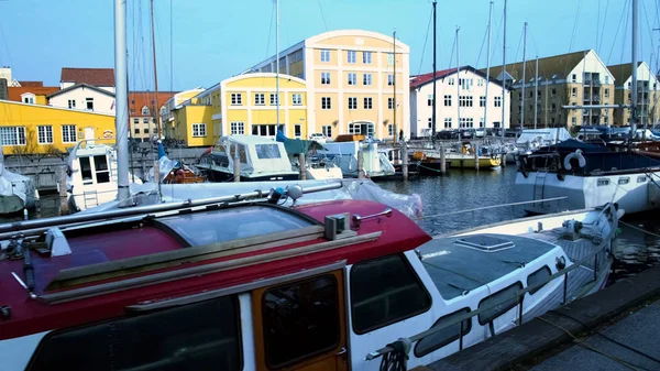 Private Yachts Sailboats Docked European City Port Touristic Sights — Stock Photo, Image