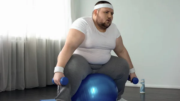 Halter Fiziksel Aktivite Eksikliği Kaldırmak Mücadele Zayıf Obez Erkek Diyet — Stok fotoğraf