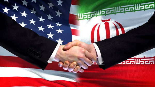 Estados Unidos Irán Apretón Manos Amistad Internacional Fondo Bandera — Foto de Stock