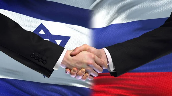 Israel Russia Handshake International Friendship Relations Flag Background — Stock Photo, Image