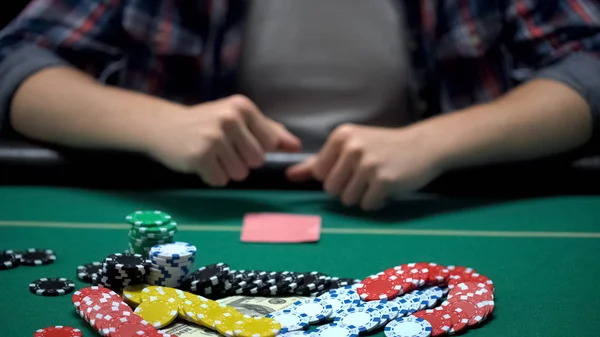 Casino Poker Player Clenching Fists Betting Everything Winning Tournament — Stock Photo, Image