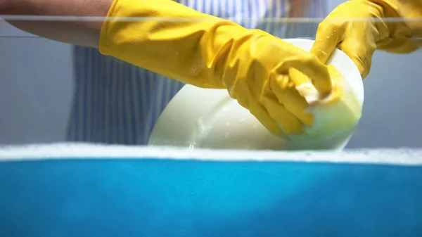 Mujer Guantes Placa Lavado Protección Cuidado Piel Sensible Las Manos —  Fotos de Stock