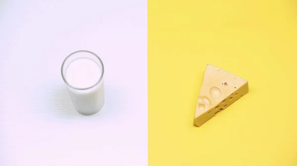 Szklankę Mleka Sera Mleczne Produkty Bogate Wapń Nietolerancja Laktozy — Zdjęcie stockowe