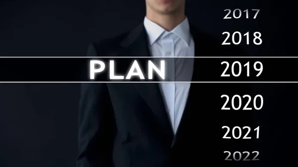 Planera För 2019 Affärsman Väljer Fil Virtuella Skärmen Startup Strategi — Stockfoto