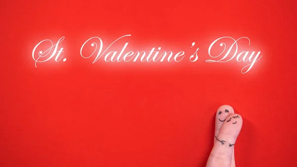 Frazy Valentines Day Palec Tulenie Twarz Rodziny Białym Tle Czerwony — Zdjęcie stockowe