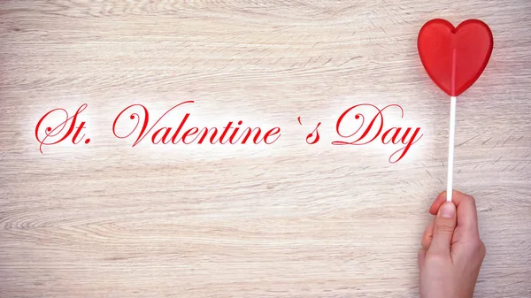 San Valentín Frase Del Día Sobre Fondo Madera Mano Celebración — Foto de Stock