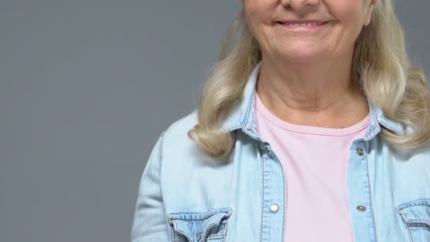 Positive Grandmother Showing Thumbs Good Mood Approval Gesture Satisfaction — Stock Video