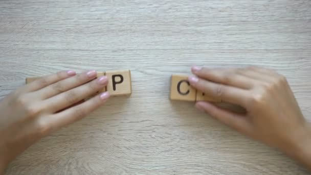 Keep Calm Hands Pushing Words Wooden Cubes Positive Thinking Motivation — Stock Video